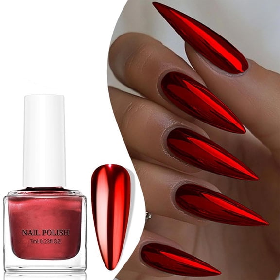 Metallic Mirror Nail Polish, Quick Dry No-Bake Nail Polish in Glass Bottle, Long Lasting Mirror Finish, Easy to Apply & Even Coating, Multiple Colors for Daily, Party & Wedding Nail Art
