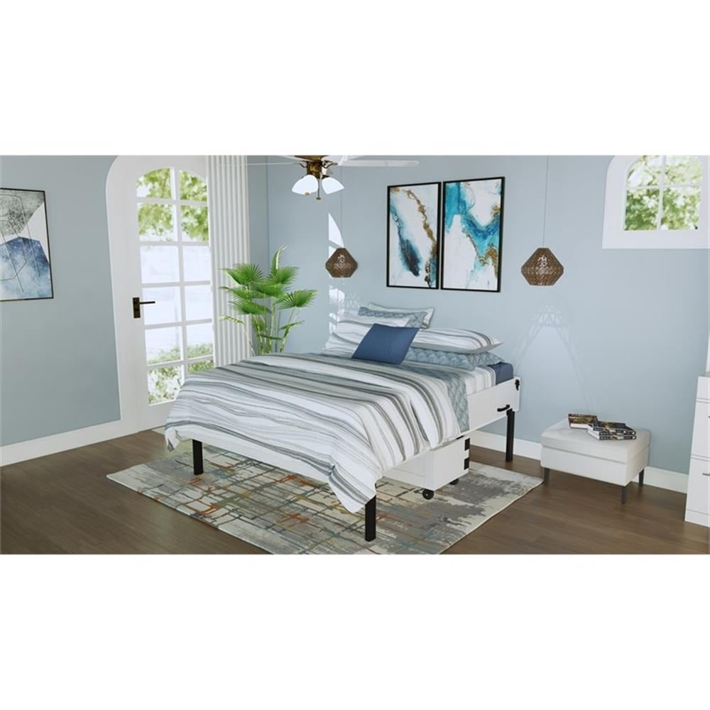 RoomAndLoft Queen Size Mobile Murphy Cabinet Bed in White Solid Wood