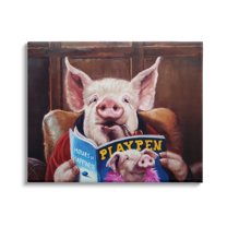 Stupell Funny Pig Magazine Man Cave Animals & Insects Painting Gallery Wrapped Canvas Print Wall Art