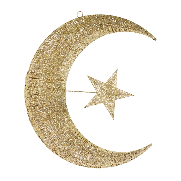 Decoración navideña con purpurina, forma de estrella y luna, adorno colgante, decoración colgante para fiesta en casa (dorado, 20 cm)