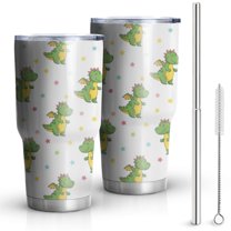30oz Cute Dragon Pattern with Stars Tumblers Stainless Steel Tumbler with Lid and Straw,Vacuum Insulated Double Wall Travel Tumbler Cups Mug with Cleaning Brush for Coffee,Tea