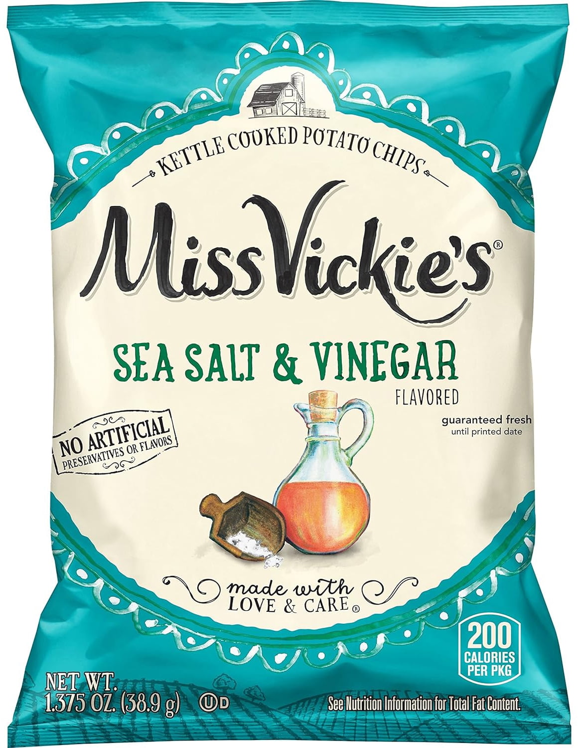 Miss Vickie's Kettle Cooked Potato Chips, 8 Spicy Dill Pickle & 8 Sea Salt Vinegar Variety Pack, 16 Count, 1.375 oz Bags Pack of 16 with mystery bonus gift