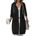 thumbnail image 2 of Karoyedx Women Fall Clothes Long Hoodies For Women Zip Up Hoodie Trendy Casual Oversized Fleece Tunic Sweatshirts Fall Winter Jacket Coat Black Size,XXXXL, 2 of 4