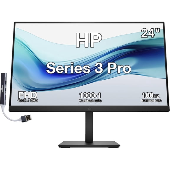 HP Series 3 Pro 24in FHD IPS Monitor 100Hz 5ms Speakers w/DKZ Hub 1 Pack