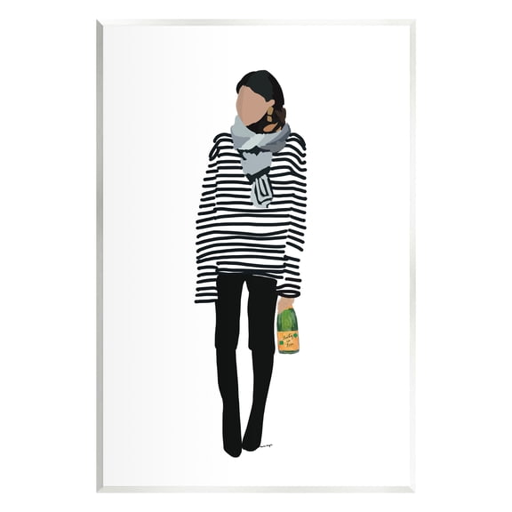 Stupell Industries Trendy Stripes Fashion Girl Beauty & Fashion Painting Unframed Art Print Wall Art