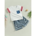 thumbnail image 4 of Musuos Independence Day Toddler Baby Outfits 6M 12M 18M 24M 3Y 4Y Short Sleeve T-shirt and Elastic Ripped Denim Shorts Set for Girls Boys, 4 of 9
