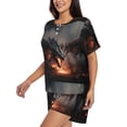 thumbnail image 2 of Fotbe Fiery Black Dragon Attack Print Pajama Set for Women 2 Piece Loungewear Short Sleeve Tops and Shorts Set Soft Sleepwear-3X-Large, 2 of 7