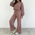 thumbnail image 5 of Women's Vintage Polka Dot 2 Piece Outfits Crop Sweatshirt and Loose Fit Wide Leg Flare Pants Y2K Retro Streetwear Casual Tracksuit Set Pink, 5 of 7