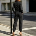 thumbnail image 5 of Kctiaxy Jumpsuits for Women Long Sleeve Turndown Collar Belt Ties Denim Rompers Solid Fashion Jogger Jeans, 5 of 7