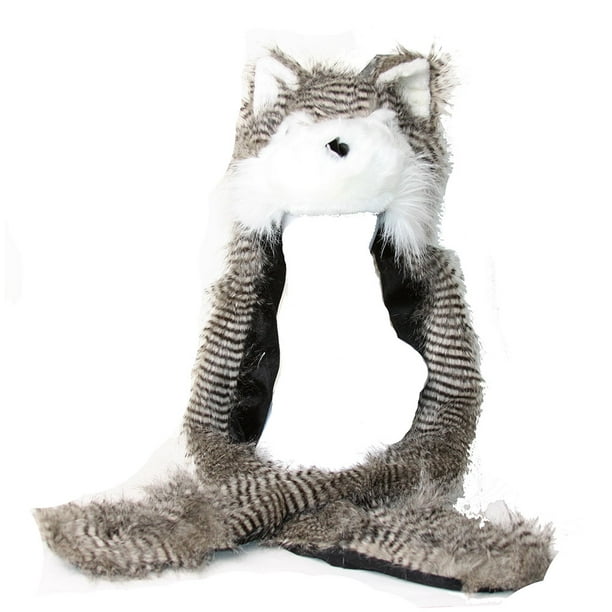 Furry Animal Hat with Attached Mittens