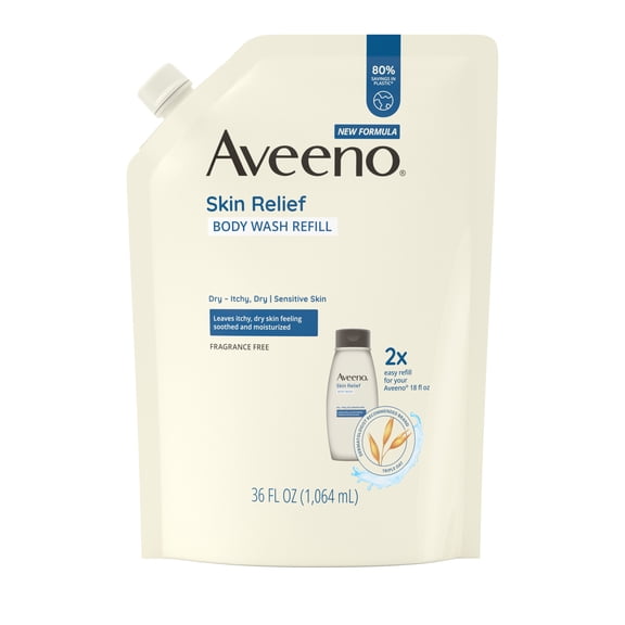 Aveeno Skin Relief Body Wash Fragrance-Free Refill Pouch, 36 fl. oz