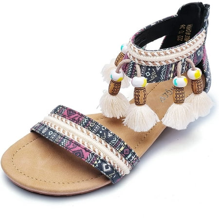 

Womens Flats Sandals Summer Bohemia European And American National Fairy Style Open-Toed Seaside Zipper Fashionable Roman shoes