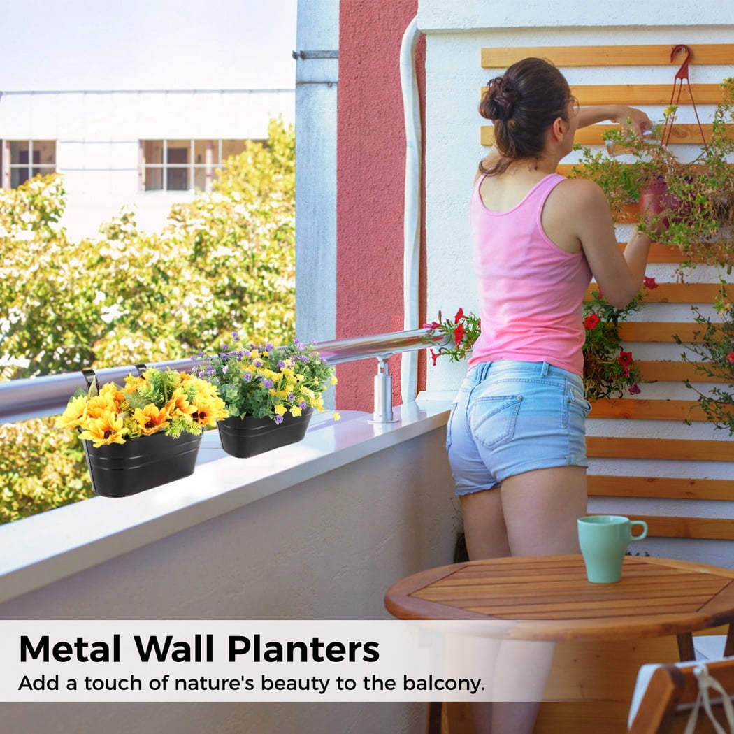 6Pcs Metal Wall Planters with Detachable Hooks, Hanging Flower Pots, Metal Plant Pot Holders, Plant Pot Decors for Indoor Outdoor Railing Fence Balcony Garden
