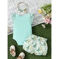 thumbnail image 5 of Aojekbee Baby Girl Summer Clothes Letter Print Ribbed Romper and Floral/Fruit Print Shorts Headband Set 3 Piece Outfits, 5 of 10