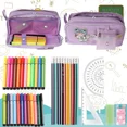 thumbnail image 3 of Estuche Escolar, Estuche de Lápices de Gran Capacidad con Compartimentos y Banda Elástica, Estuche Suave con Cremallera y Asa Colores Brillantes para Adolescentes Niños Niñas Kaili Sencillez, 3 of 5