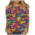 thumbnail image 3 of QATAINLAV 2025 Mardi Gras Shirt for Women O-Neck Loose Blouses Trendy Pullover Casual 3/4 Sleeve Tops Party Mask Printed Tshirts Multicolor XXXXL, 3 of 6