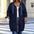 thumbnail image 6 of Fnooota Womens Plus Size Hoodies, Zip up Long Sleeve Mid-length Drawstring Jackets with Pockets Navy Size XL-5XL, 6 of 7