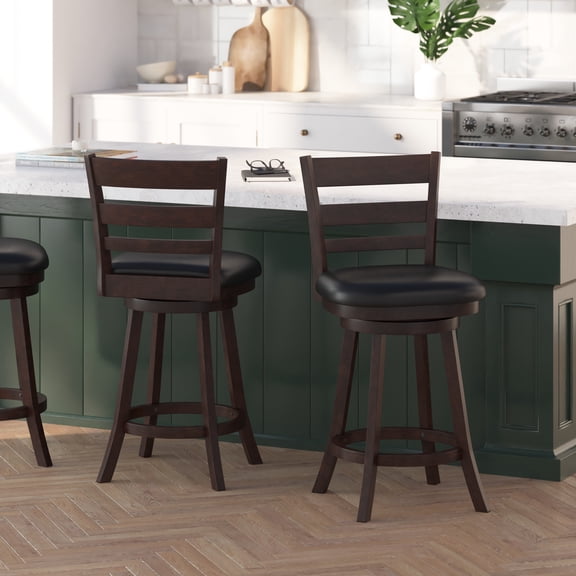 Merrick Lane 24" Espresso Ladderback Swivel Counter Height Stool, Espresso/Black