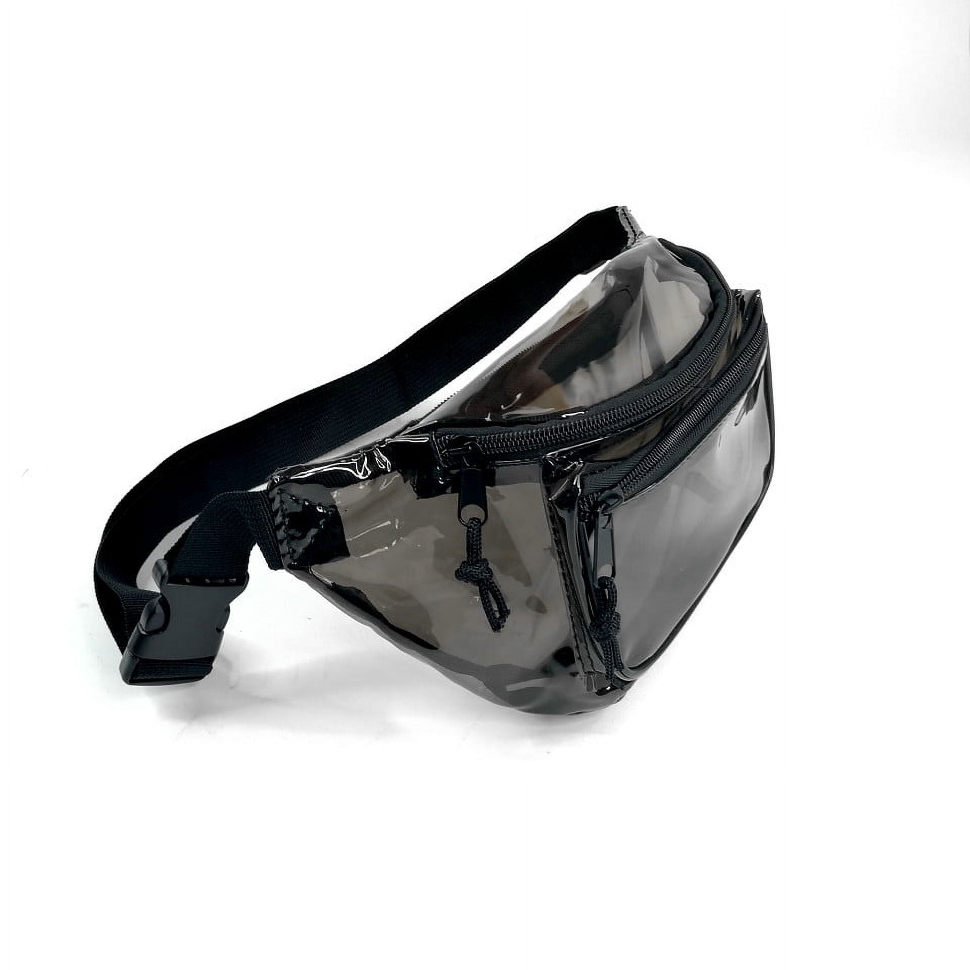 2 Pack Clear Black Anti-Theft 3-Zipper PVC Fanny Pack with Black Trim for Music Festivals & Raves