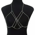 thumbnail image 6 of K-KED Women's Diamond Sexy Nightclub Beach Multi Layered Cross Body Chain Chest Chain-#3 Gold 2713, 6 of 6