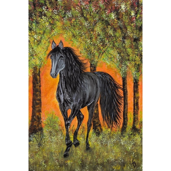 "Bluejean Friesian Horse" Painting Print on Wrapped Canvas