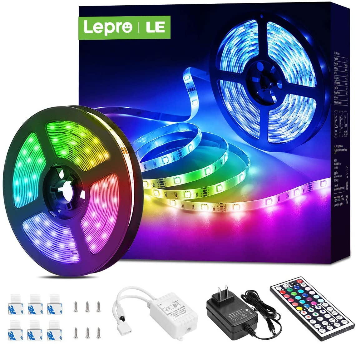 DC 12v LED Strip Lights with 44Key Remote Controller and Power Supply for Kitchen Bedroom Party Indoor/Outdoor Ornament 150 Units 5050 RGB LED Strip Lights 16.4ft LED Flexible Strip Lights 