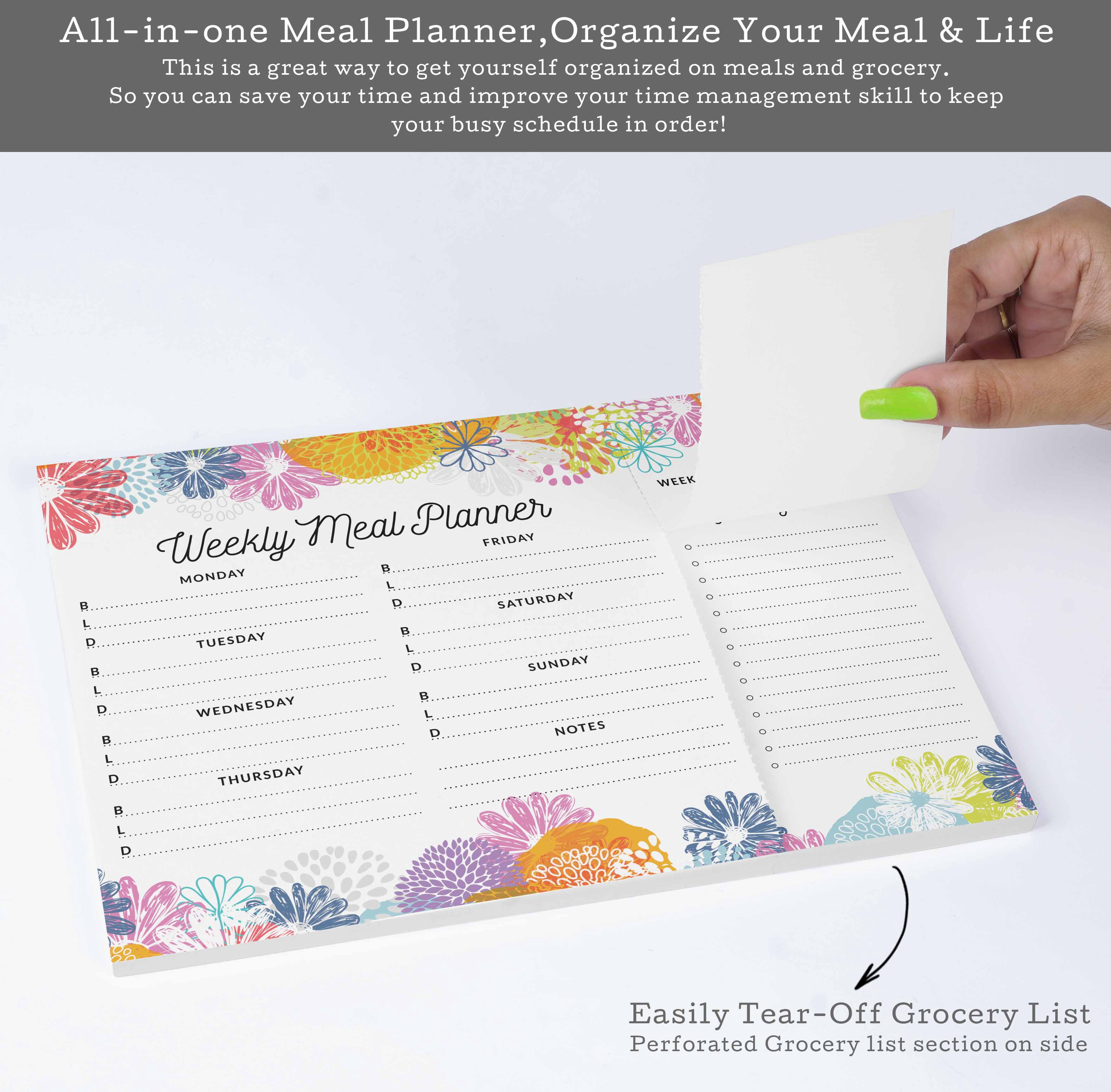 Inkdotpot Weekly Meal Planner Notepad 7"x10 , "Weekly Meal Planner" Magnetic Meal Planning Pad with Tear Off Grocery Shopping List for Fridge- Kitchen & Home - 54 Sheets -QW