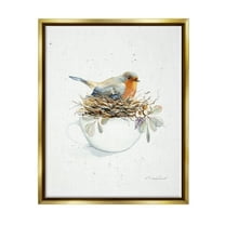 Stupell Industries Bird in Coffee Mug Nest Animals & Insects Painting Gold Floater Framed Art Print Wall Art, 25 x 31