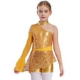 thumbnail image 2 of TiaoBug Big Girls' Sequins Peplum Top One Shoulder Long Sleeve Gymnastics Leotard Hip Hop Jazz Dance Bodysuit Gold 8, 2 of 6
