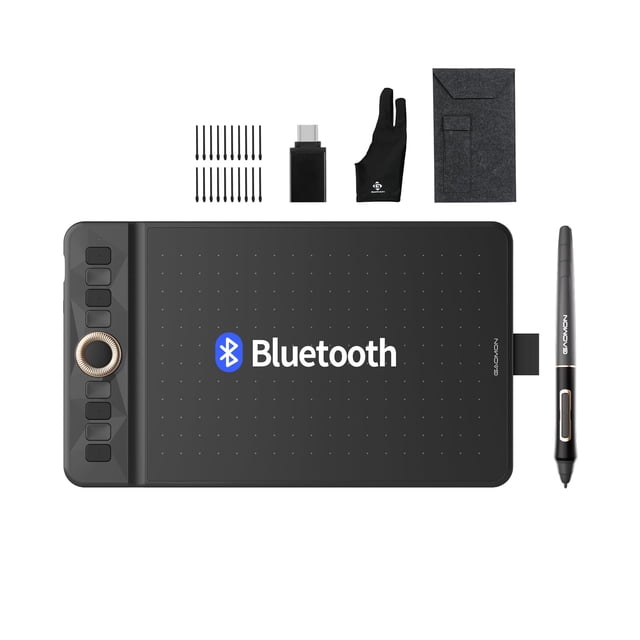 Bluetooth Drawing Tablet GAOMON WH851 8 x 5 inches Graphics Tablet, Digital Art Tablet Supports 16384 Levels, Intuitive Dial with 8 Shortcut Keys, Ty