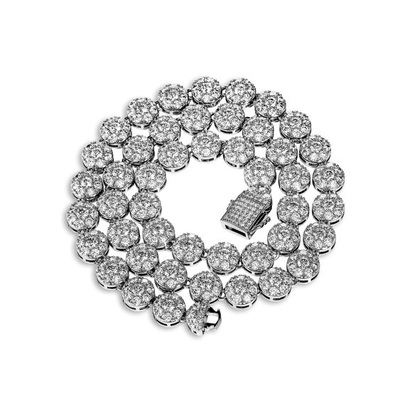 TOPGRILLZ 1 Row 14K Hip Hop Cluster Simulated Diamond Iced out CZ Tennis Chain Link Necklace for Men (Silver 24")