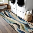 thumbnail image 3 of Blue Green Wave Abstract Hallway Runner Rug, 60x18 Inches Modern Wavy Long Floor Mat, Non-Slip Washable Contemporary Art Rug for Entryway Kitchen, 3 of 9