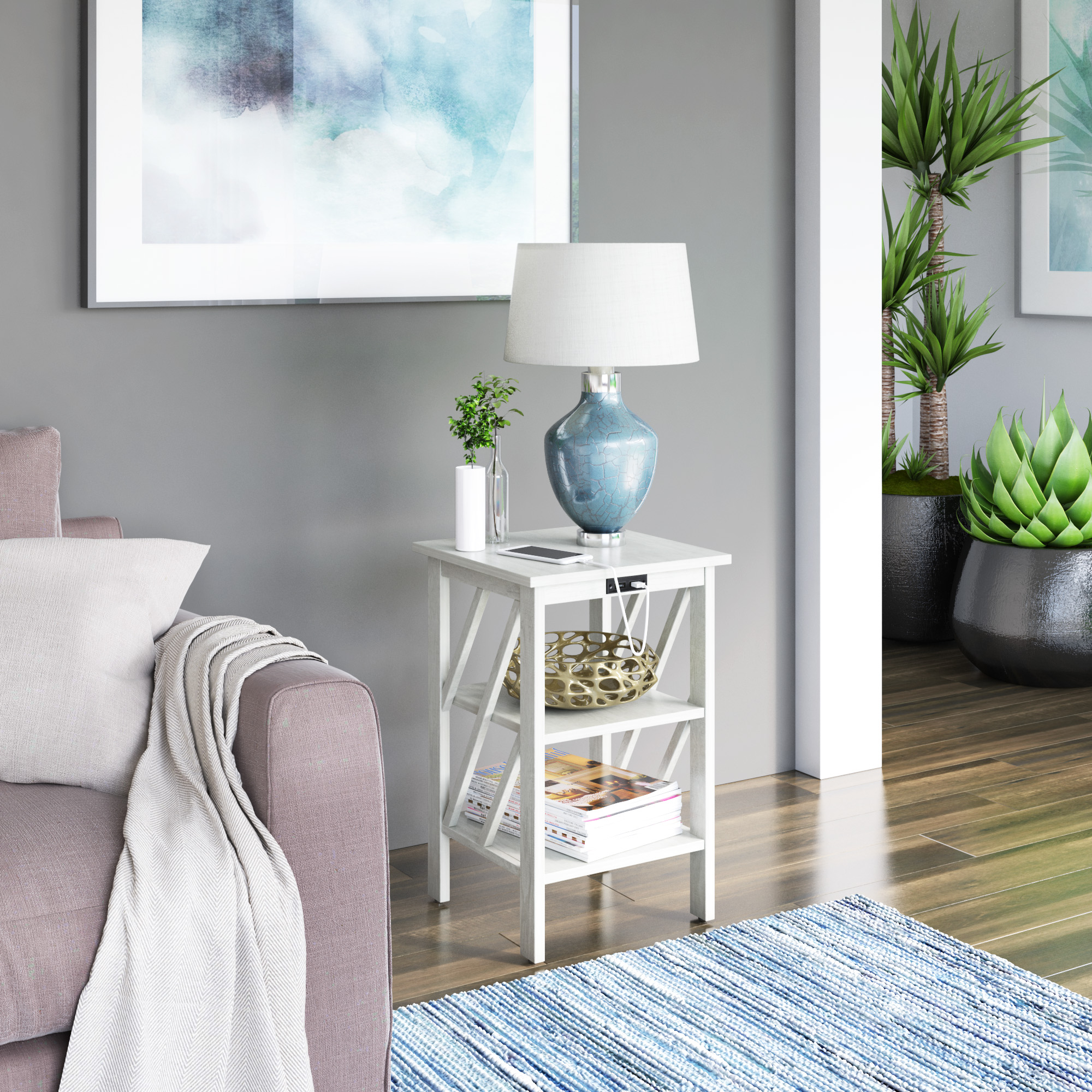 Side Table with USB Charging Ports, Fairfax Oak