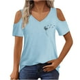 thumbnail image 2 of JMKQLZ Women's Printing Blouses Short Sleeved V-Neck Off Shoulder Fashionable Top, 2 of 5