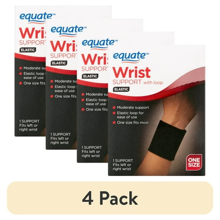 (4 pack) Equate Elastic Wrist Support with Loop, Black, One Size