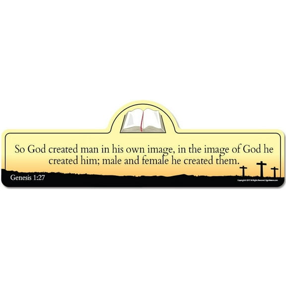 Genesis 1:27 Bible Verse Sign | So God created man in his own image, in the image of God he created him; male and female he created them.