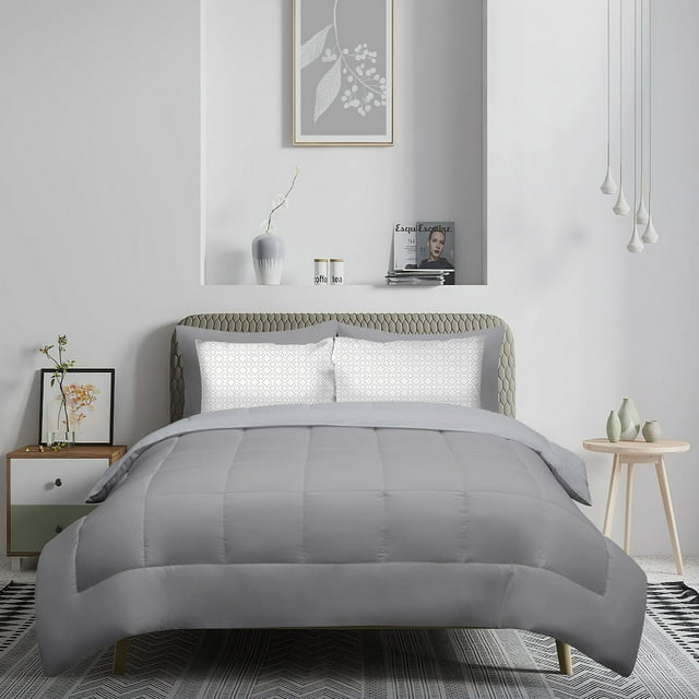Safdie & Co. Solid Gray Reversible Comforter Set 7PC - Camden Double