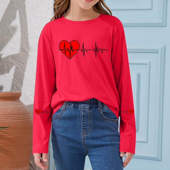 Blusas y camisas de manga larga con cuello redondo CUHK Top estampado de cuello redondo para primavera y verano Jersey informal Camisa básica de manga larga para niños y niñas Blusa de poliéster para