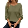 thumbnail image 1 of Women's Round Neck Waffle Knit Tops Casual Loose Long Sleeve Pullover Sweater Blouses Lightweigh Brathable, 1 of 7