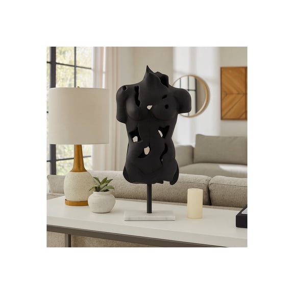 Modern Metal & Marble Torso Sculpture - Contemporary Abstract Home & Office Decor - Artistic Accent for Living Room, Bedroom - 23" Black