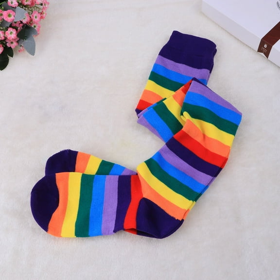 Worgeous Rainbow Strips Leg Stockings Colorful Thigh High Socks for Women Girls