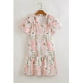 thumbnail image 3 of Women's Pink Floral Contrast Edge Layered Short Sleeve Mini Dress - [ZhiHiMeRi] | (US 12-14)L, 3 of 11