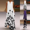 thumbnail image 4 of NECHOLOGY Midi Dress Summer Women's Plus Size Sleeveless Fashion Print Long Dress Casual V Neck Women's Dress Boho Beach Womens Sundress with Pockets Blue S, 4 of 5