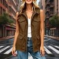 thumbnail image 5 of Women's Casual Cargo Vest Zip Up Sleeveless Drawstring Waist Utility Waistcoat Multi Pockets Outdoor Travel Layering Gilet Jacket Brown, 5 of 8