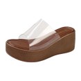 thumbnail image 4 of Rokment Women's Transparent Band Platform Slides Backless Dress Sandals 2026 Summer Casual Clear Wide Straps Chunky Wedge Heels Slip on for Vacation, 4 of 5