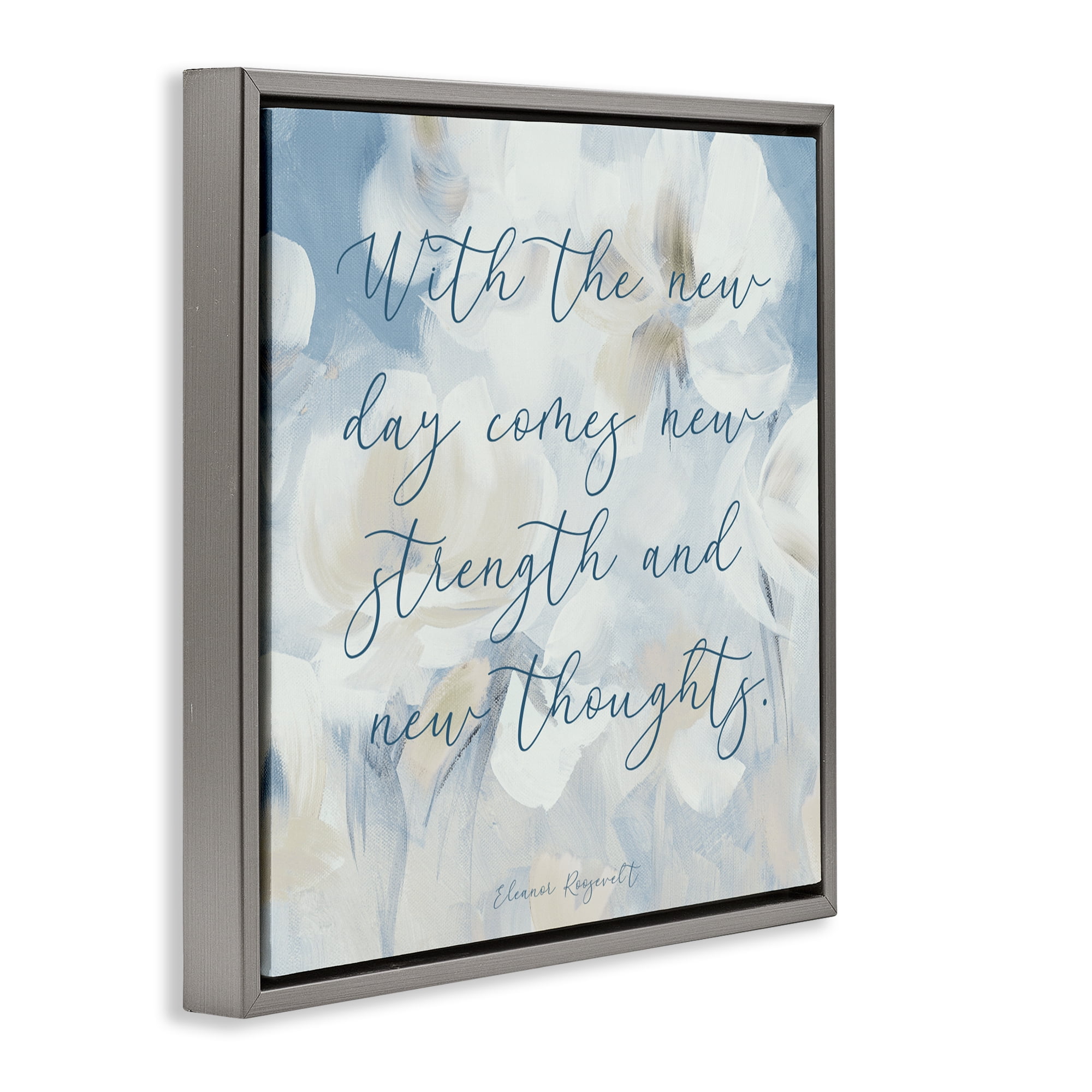 Stupell Industries Strength & New Thoughts Quote Gray Framed Floater Canvas Wall Art, design by Lanie Loreth