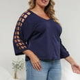 thumbnail image 5 of Loopsun Womens Tops Plus Size, Womens 3/4 Sleeve T Shirts, Women's Solid Hollow Shoulder 3/4 Sleeve V-Neck Blouse Top Dark Blue XXXXL, 5 of 5