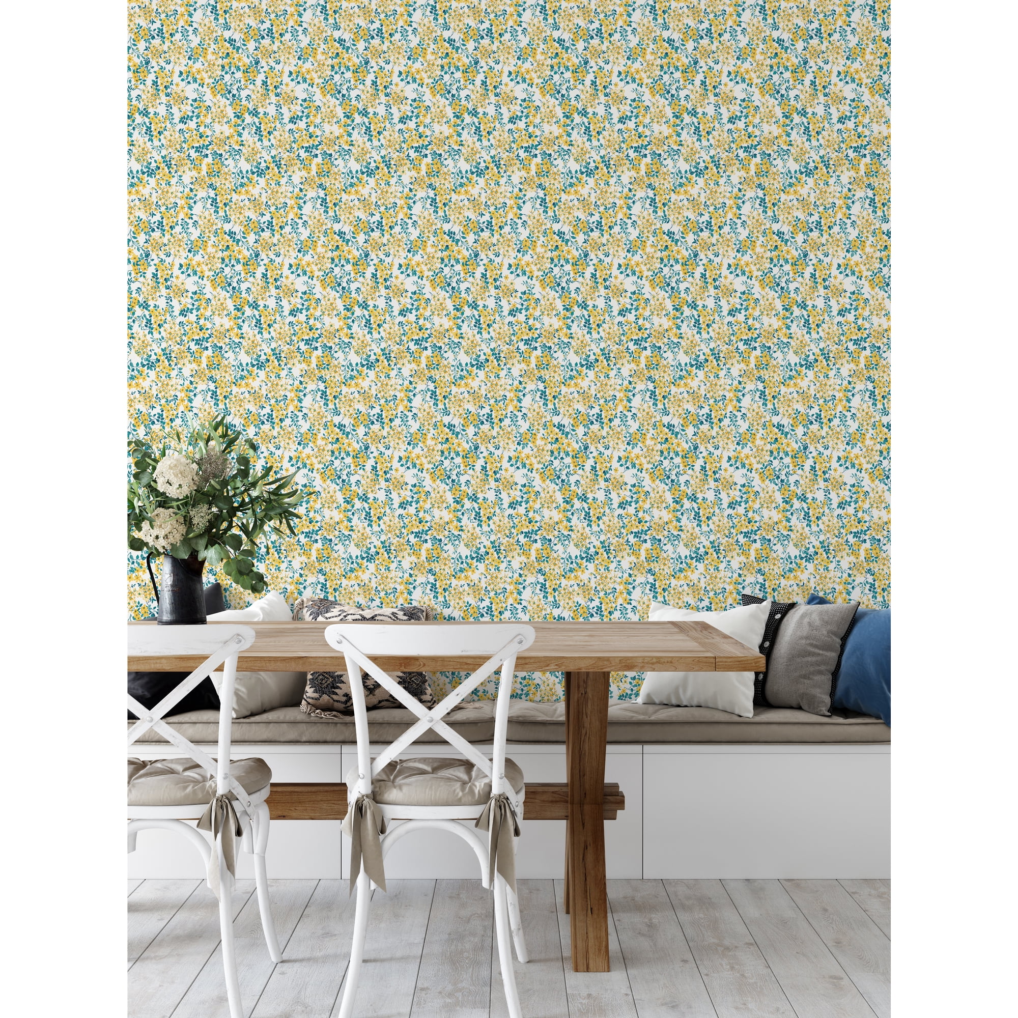 The Pioneer Woman Pretty Poseys in Yellow Floral Peel and Stick Wallpaper, 20.5" x 18'