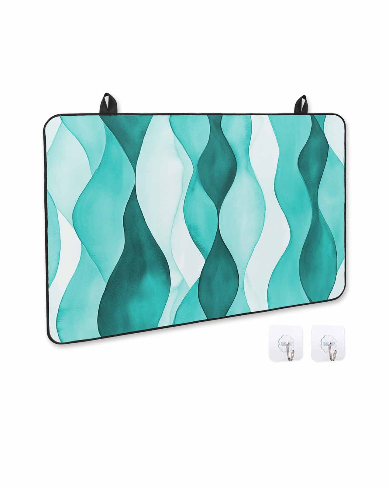 nqOlkjepod Large Induction Cooktop Protector Mat 24"x21", Turquoise Stripes Stove Top Covers for Electric Stove, Vintage Farmhouse Ripple Texture Art Stove Burner Cover Mats, Glass Top Stove Cover