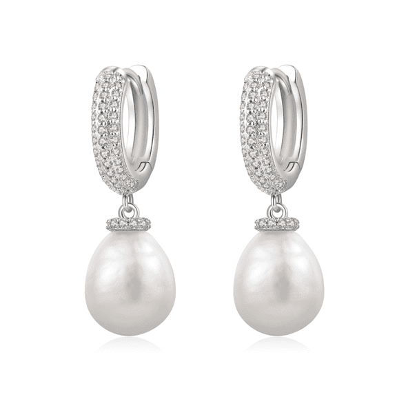 YAMI 9-10mm White Baroque Pearl Earrings 925 Sterling Silver Dangle Mother's Day Jewelry Gift for Women